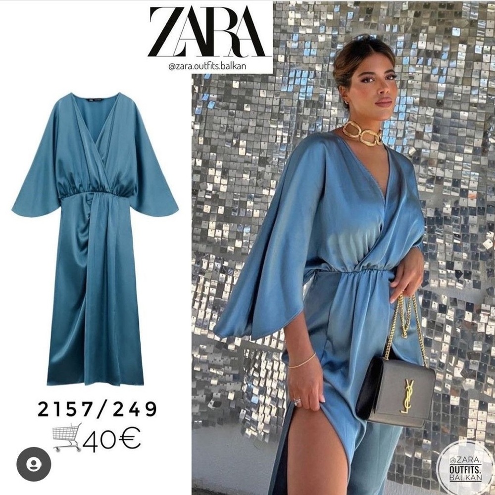 Zara batwing satin midi blue dress
